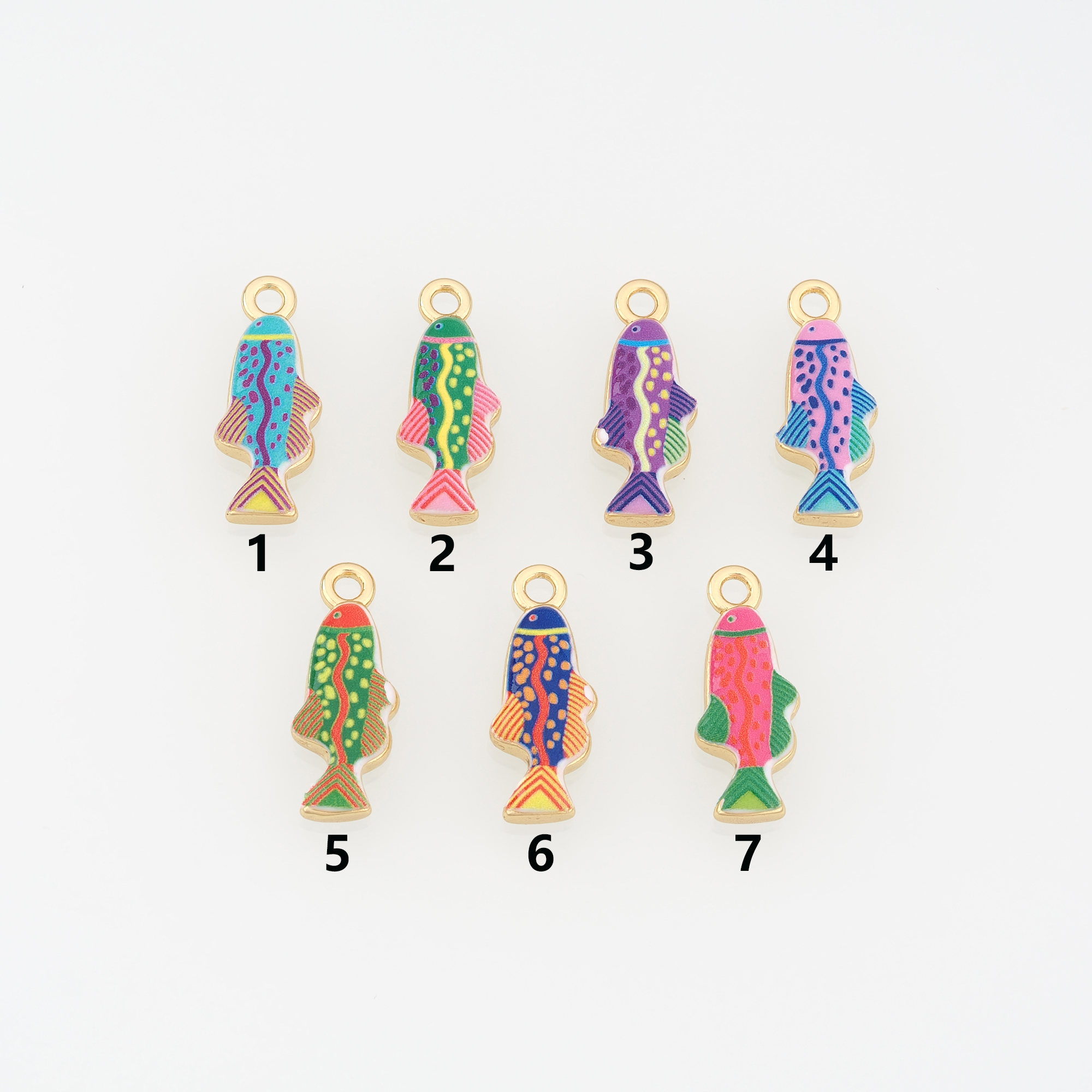 18K Gold Filled Fish Pendant,Enamel Ocean Fish Charm Earrings Necklace for DIY Jewelry Making Supply