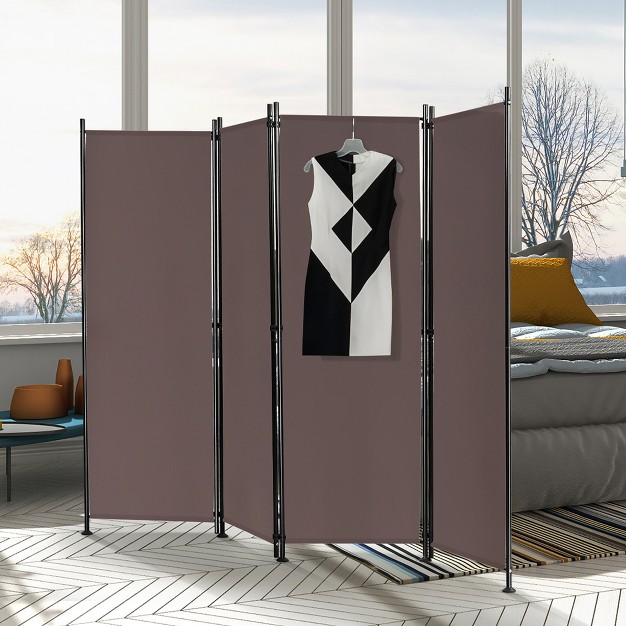 Costway 4 panel Room Divider Folding Privacy Screen W steel Frame Decoration Brown