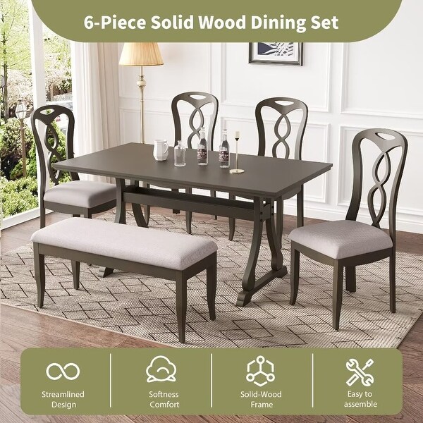 Trestle Dining Table Set with Upholstered Dining Chairs and Dining Bench