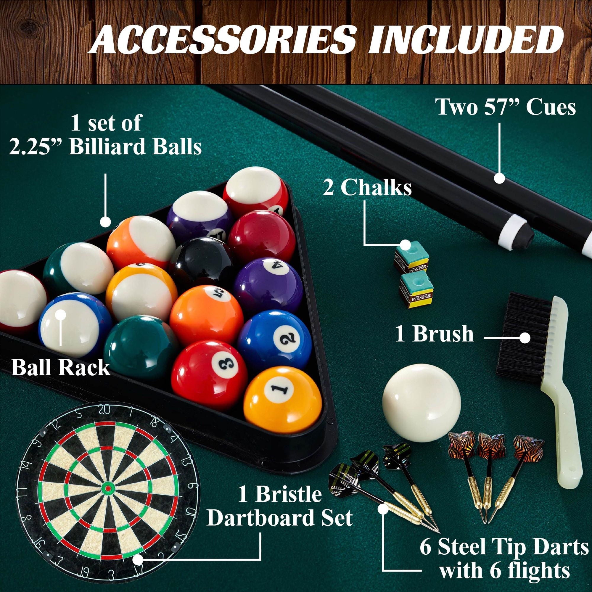 Barrington Billiard 84″ Arcade Pool Table with Bonus Dartboard Set, Green