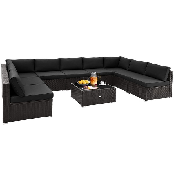 Costway 10 PCS Patio Rattan Furniture Set Outdoor Wicker Sofa Table