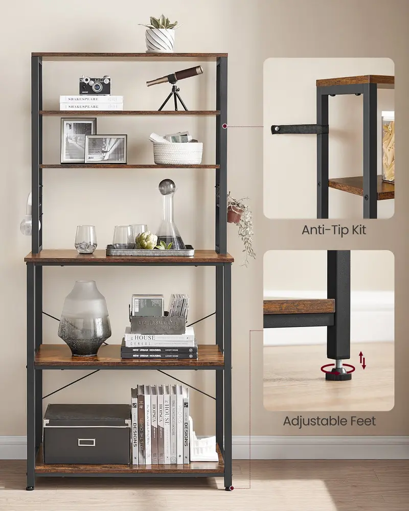 VASAGLE Baker’s Rack, Microwave Oven Stand, Rustic Brown and Black