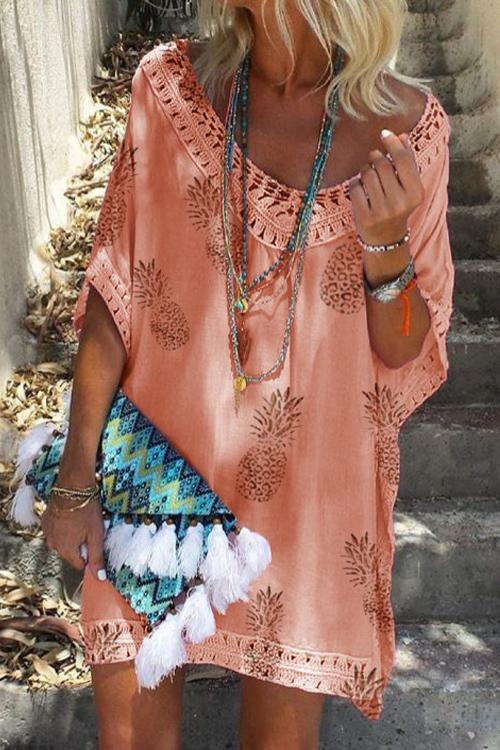 Batwing Beach Dress with Pineapple PrintClistos