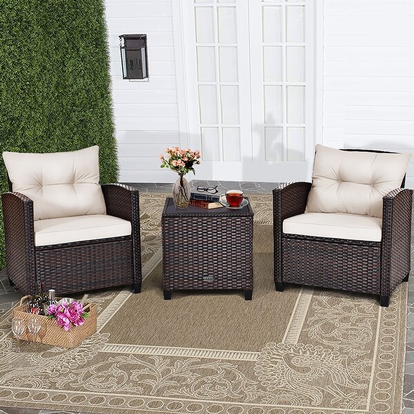 Costway 3PCS Patio Rattan Furniture Set Cushioned Conversation Set