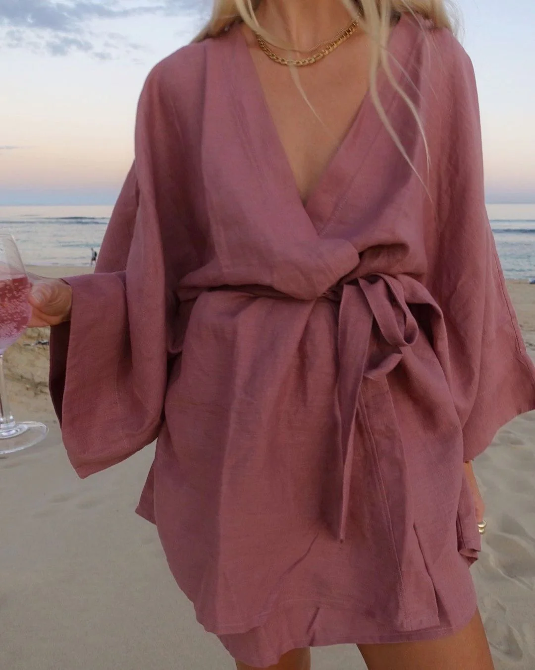 Wrap Front Mini Dress with Tie WaistClistos