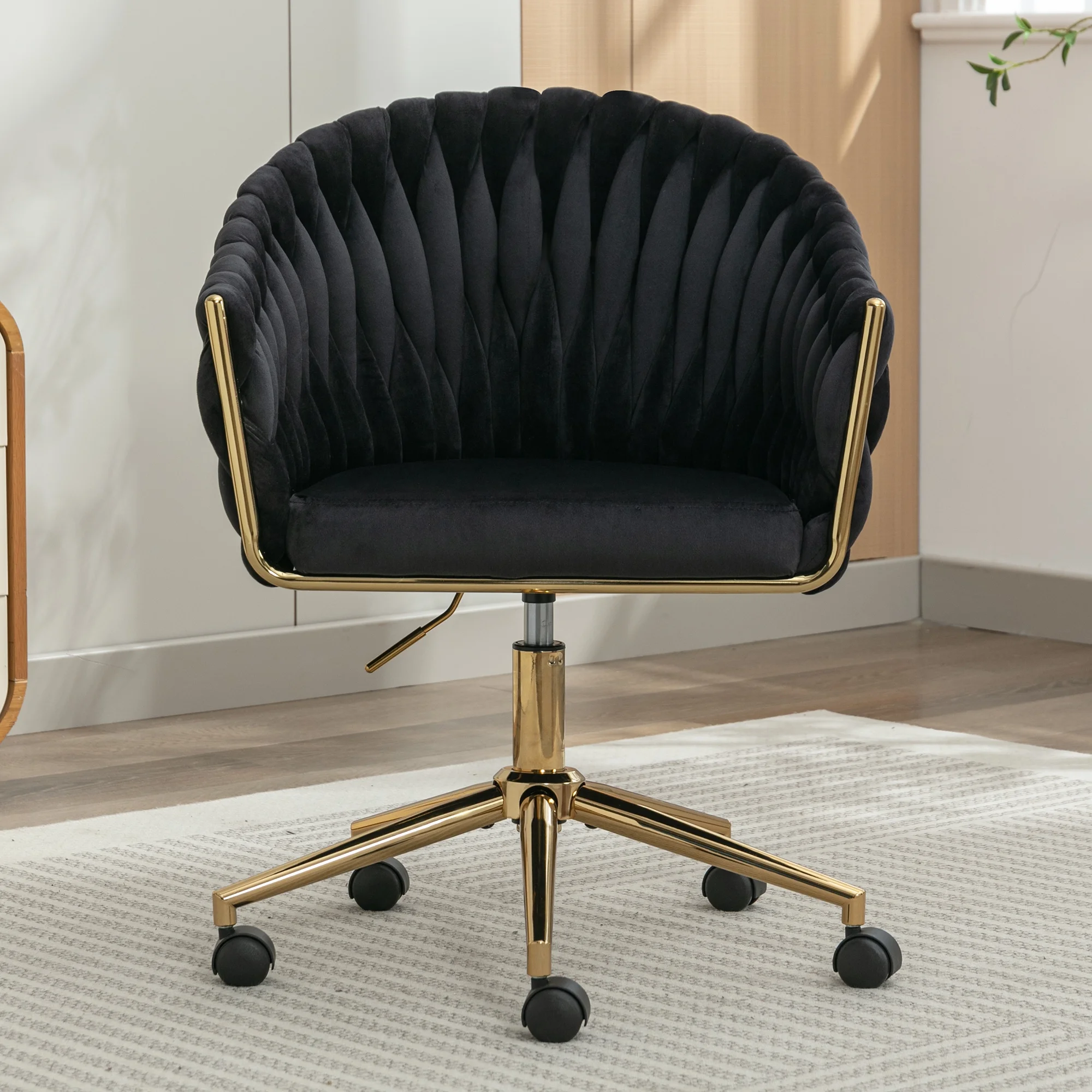 MAICOSY 33.46 Inch Modern Home Office Leisure Chair with Adjustable Velvet Height and Adjustable Casters - Black