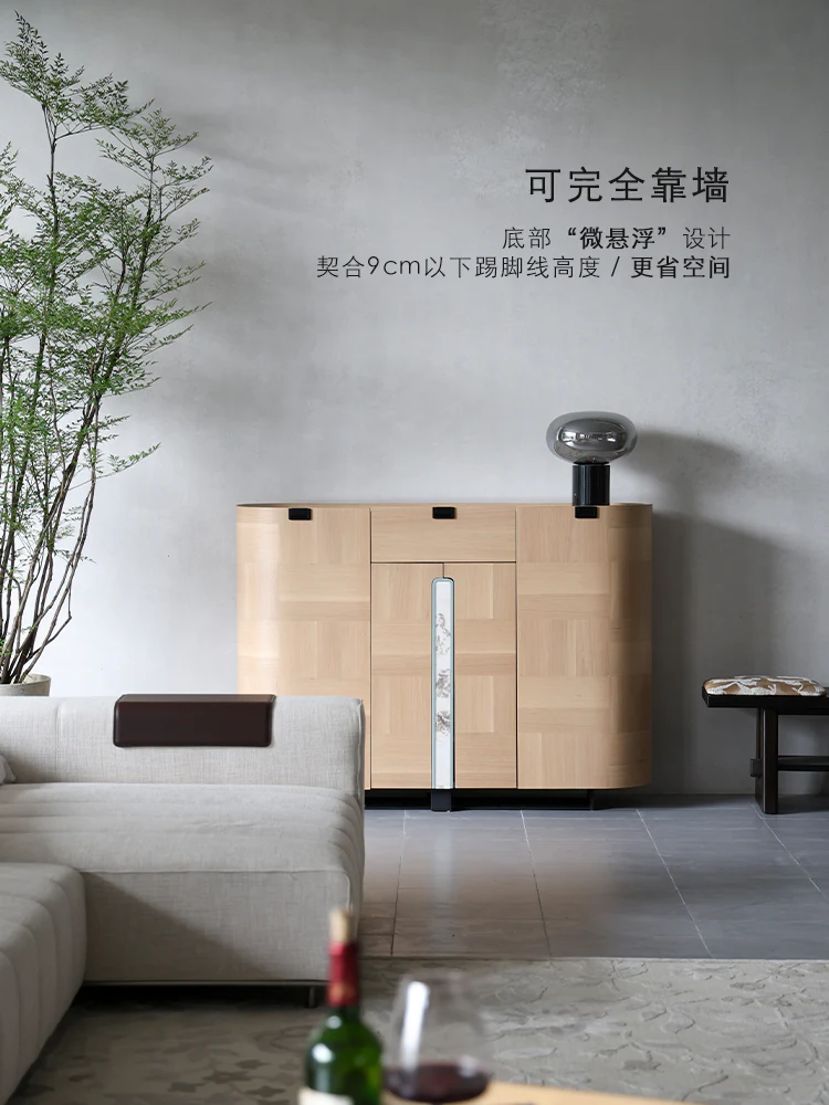 GA036 - ITALY Large Capacity Shoe Cabinet Solid Wood Adjustable Layer Board Marble Pattern Multi-use Dining Side Cabinet Foyer Cabinet