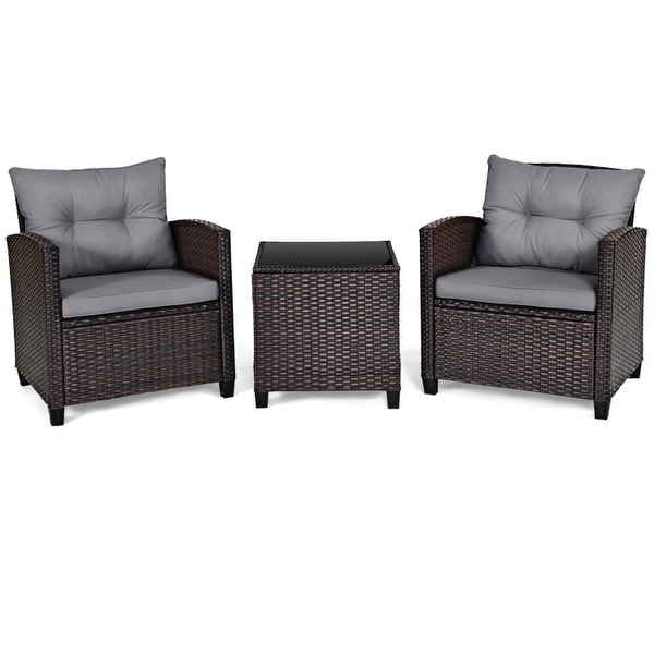 3 Pieces Rattan Patio Furniture Set with Washable Cushion