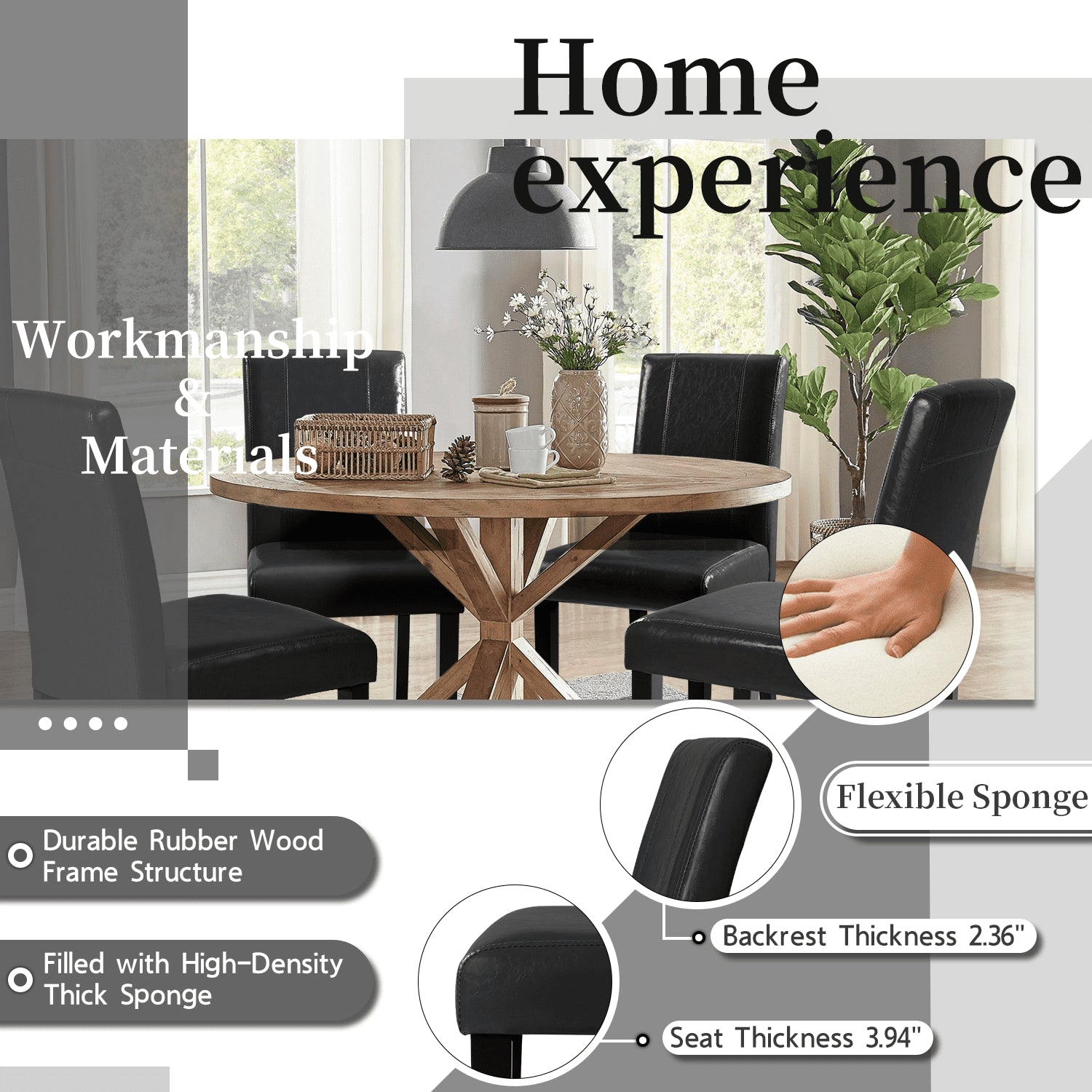 Lacoo Set of 4 Urban Style PU Leather Dining Chairs with Wood Legs