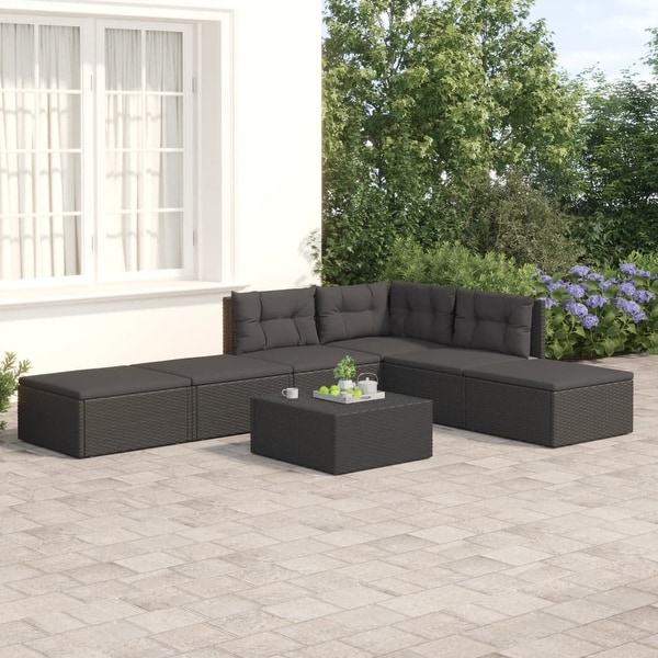 vidaXL 6 Piece Patio Lounge Set with Cushions Black Poly Rattan