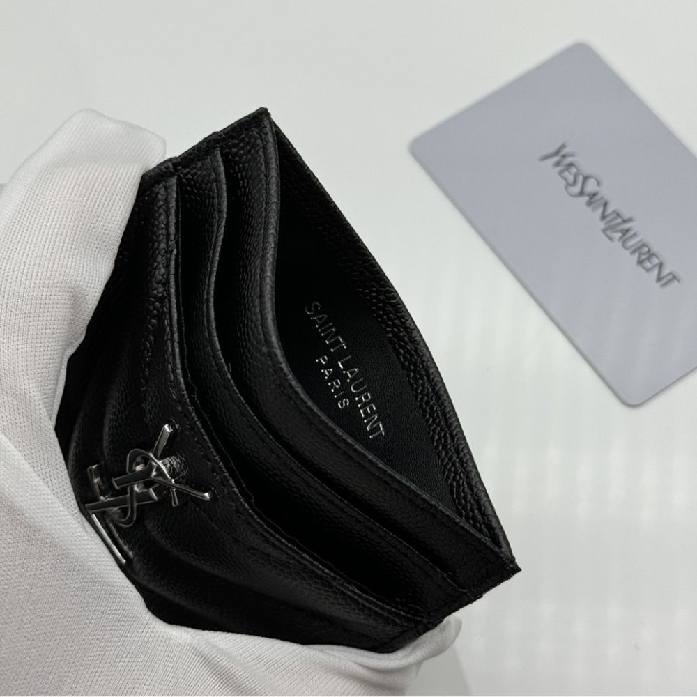 Saint Laurent Wallet Chevron And Logo Card Holders Black 3.9 Inches