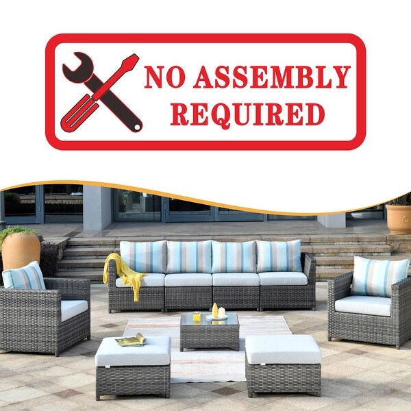 OVIOS Patio Furniture Deep Seat Wicker 9piece Set