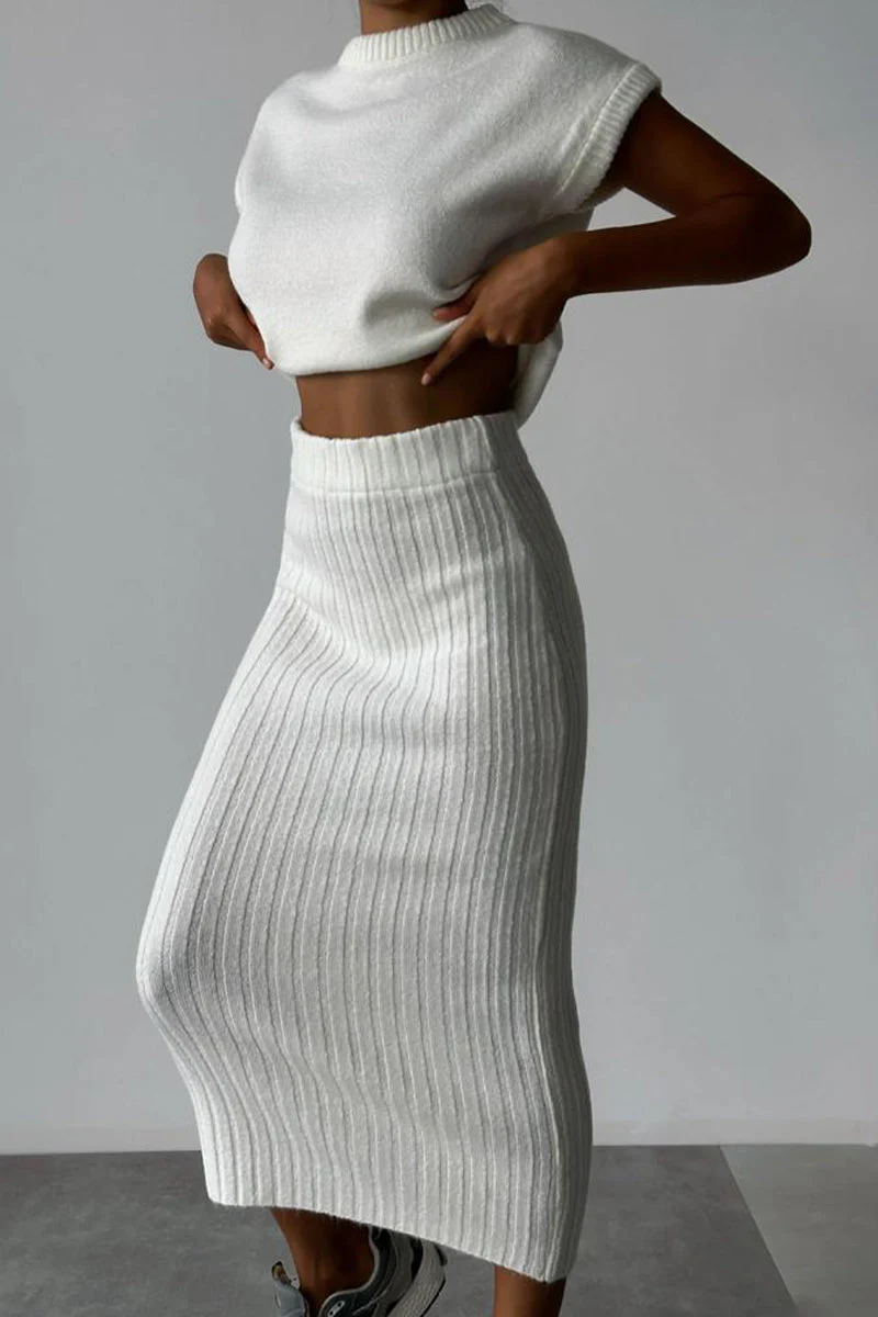 Ribbed Knit Midi Skirt SetClistos