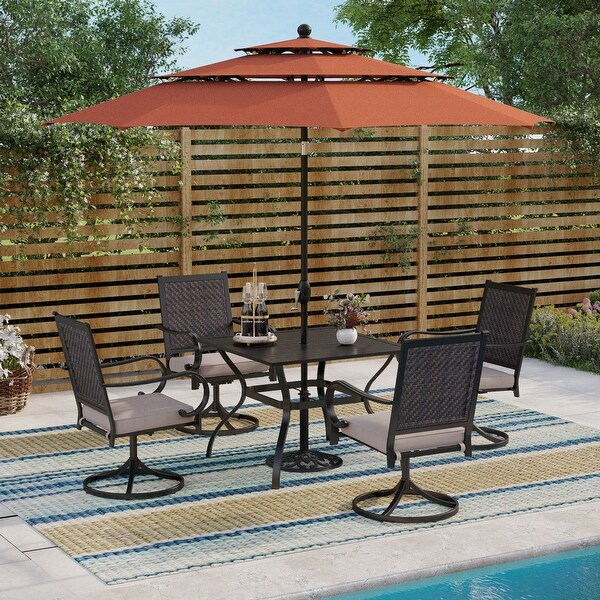 MAISON ARTS 5/7piece Patio Dining Set,4/6 Rattan Swivel Chairs with Cushion and 1 Metal Table with Umbrella Hole