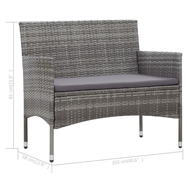 vidaXL 4 Piece Patio Lounge Set with Cushions Poly Rattan Gray