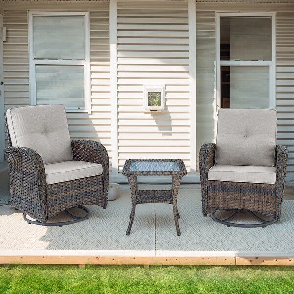Swivel Chair with Coffee Table and Ottomans