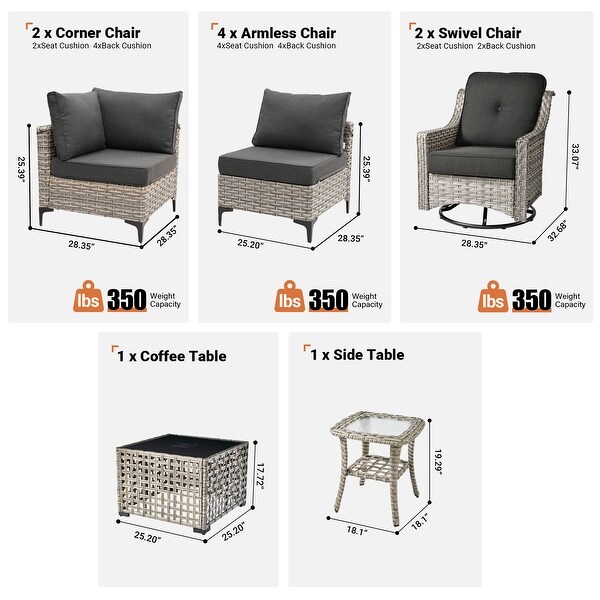 HOOOWOOO 10piece Wicker Patio Furniture Set Sectional Sofa with Swivel Chair