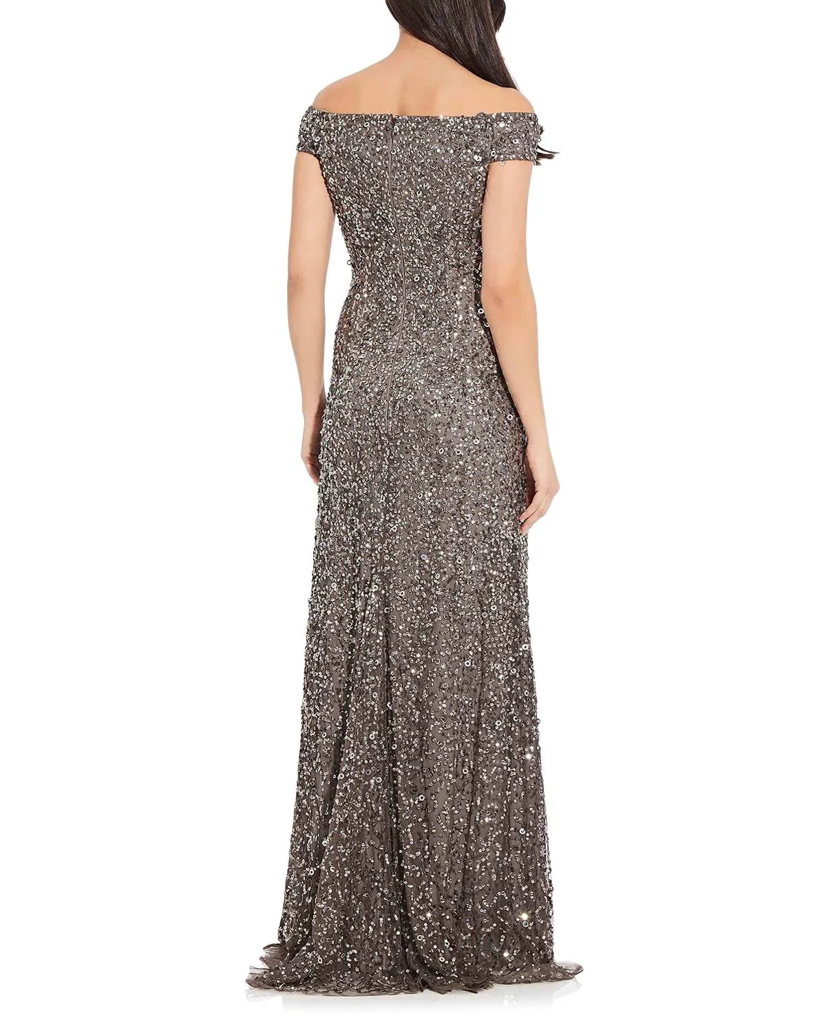 Adrianna Papell Off-The-Shoulder Crunchy Beaded Gown - 14
