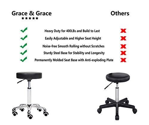 Grace u0026 Grace Height Adjustable Rolling Swivel Stool Chair with Round Seat Heavy