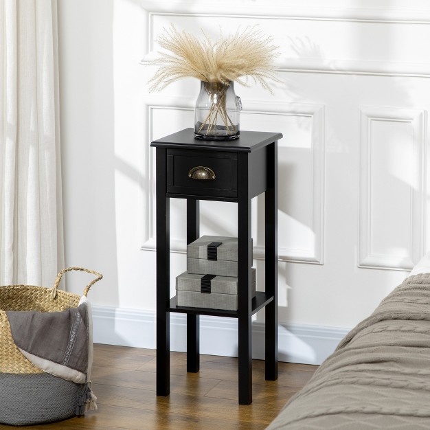 Homcom 2 tier Side Table With Drawer Narrow End Table With Bottom Shelf For Living Room Or Bedroom Set Of 2 Black