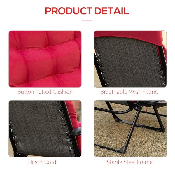Outsunny Padded Zero Gravity Chairs,Folding Recliner Chair,Patio Lounger with Cup Holder,Adjustable Backrest