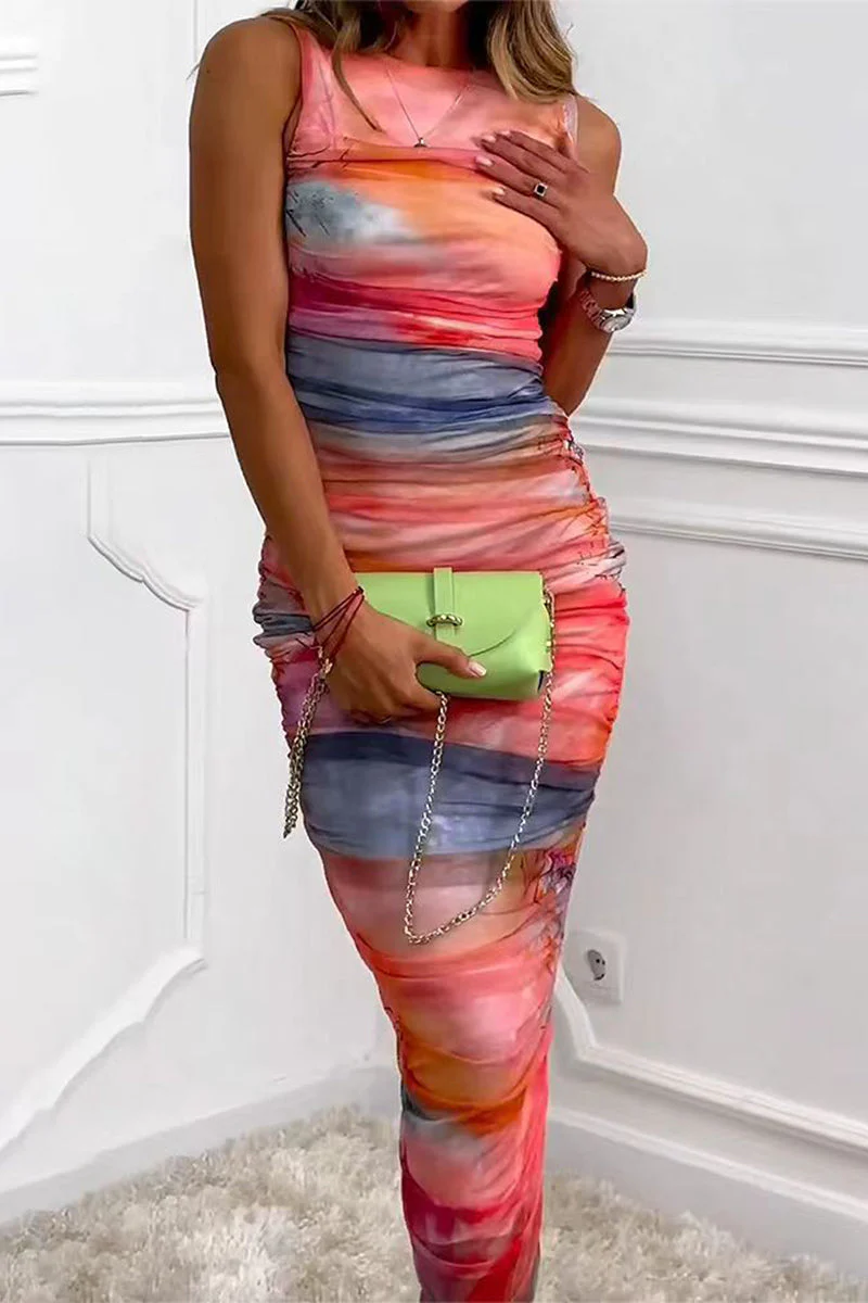 Abstract Print Bodycon Maxi DressClistos
