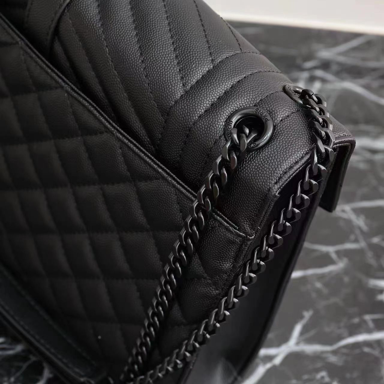 Saint Laurent Envelope Large Bag In Mix Matelasse Grain De Poudre Embossed Leather Black 31Cm
