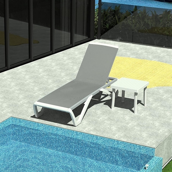 Patio Chaise Lounge Adjustable Aluminum Pool Lounge Chairs with Arm All Weather Pool Chairs,1 Lounge Chair+1 Plastic Table