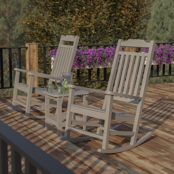 Set of 2 Indoor/Outdoor Poly Resin Rocking Chairs with Side Table