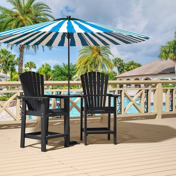 Beach Balcony Chair Barstool with Removable Table,WoodLike HDPE Backyard Garden Dining Chairs,Adirondack Arm Chairs Set of 2,