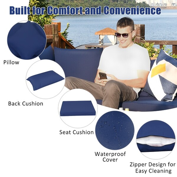 7PCS Patio Rattan Furniture Set Sectional Sofa Garden Cushion
