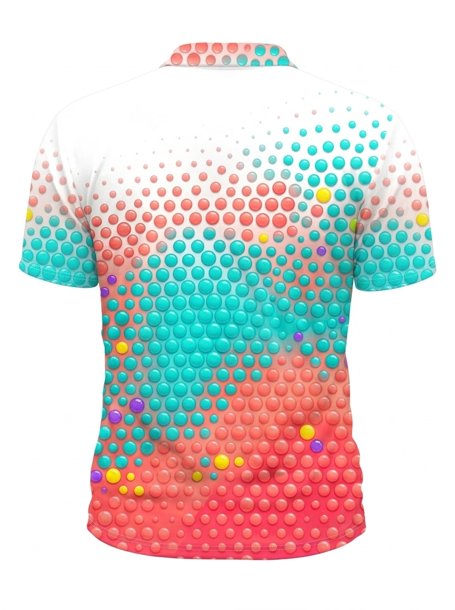 Moisture Wicking Golf Polo 3D White Colorful Dot Gradient Button Short Sleeve Golf Polo Shirt