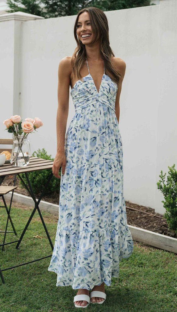 Floral Halter Tiered Maxi DressClistos