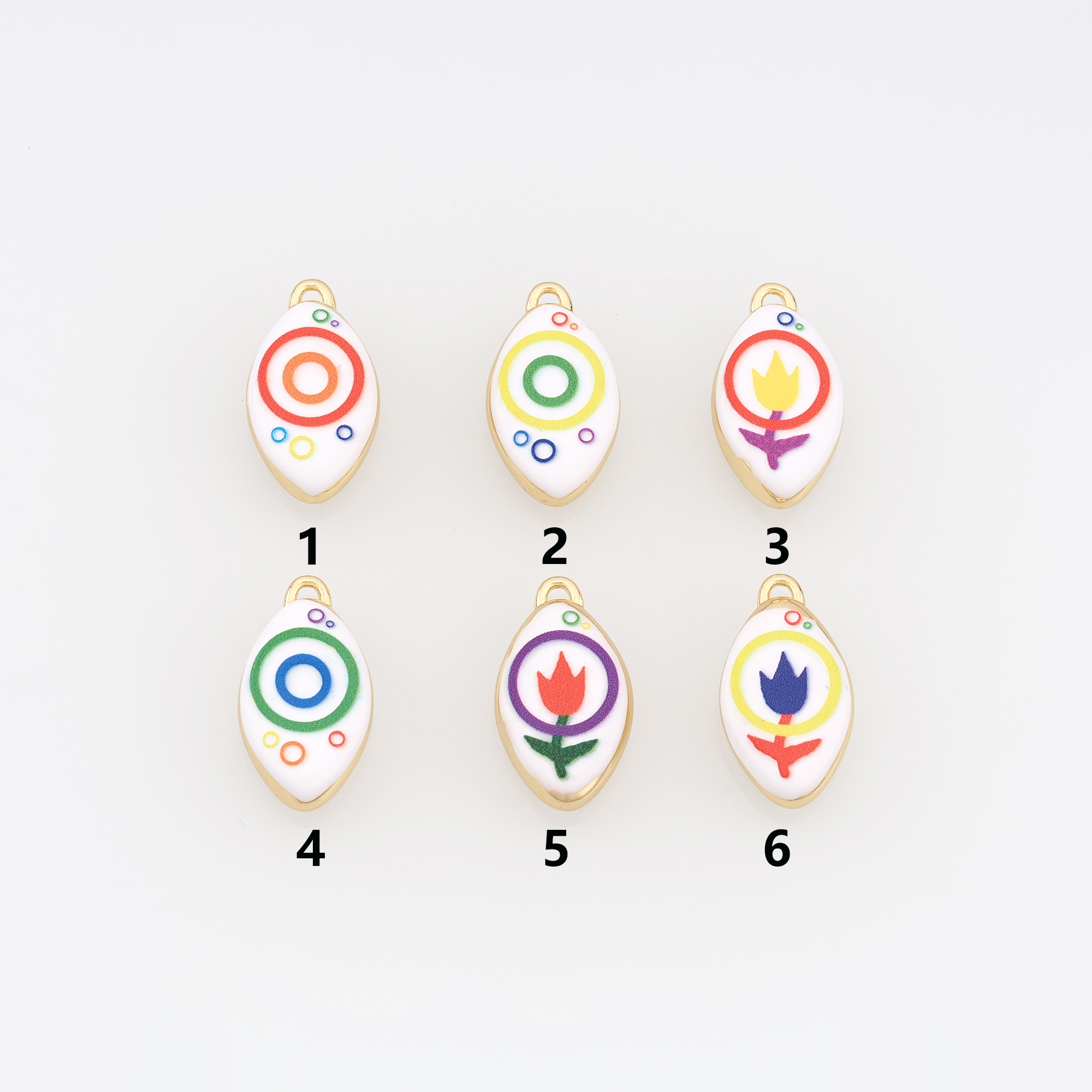 18K Gold Filled Oval Pendant,Enamel Flower Charm Earrings Necklace for DIY Jewelry Making Supply