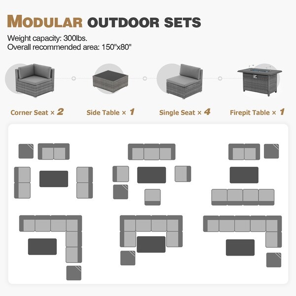 15 Piece Wicker Set Patio Sofa Furniture with Fire Pit And Table
