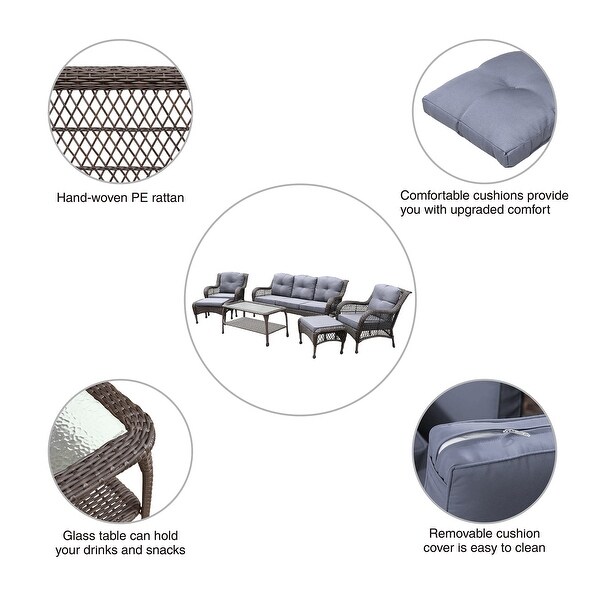 6piece Resin Wicker Patio Furniture Conversation Set with High Back