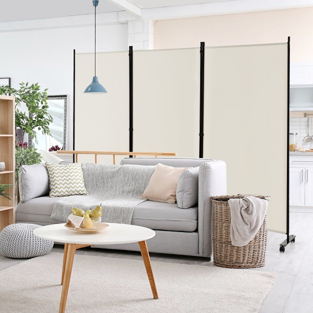 Costway 3 panel Folding Room Divider 6ft Rolling Privacy Screen Withlockable Wheels Black brown grey white