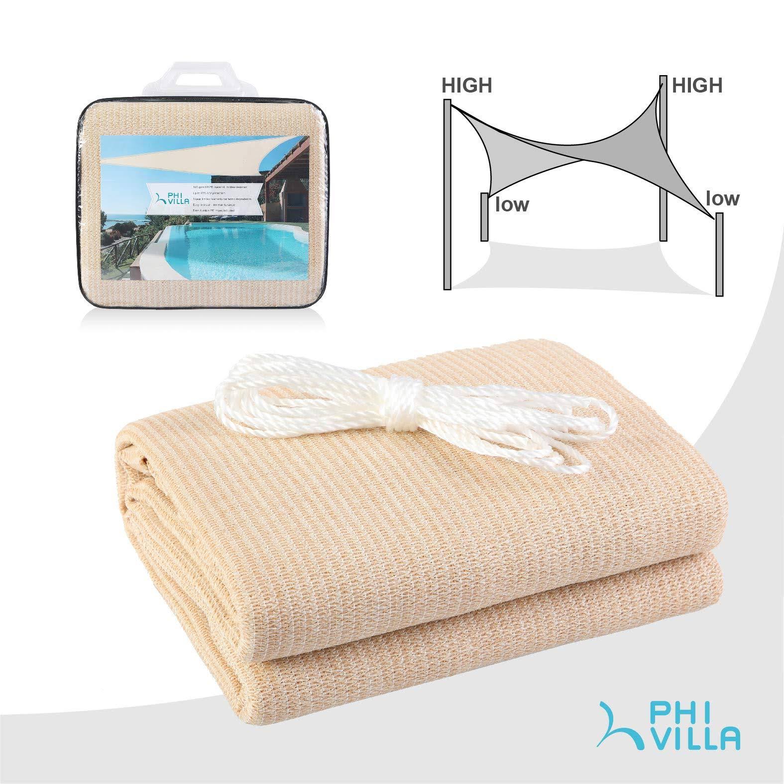 Phi Villa Sun Shade Sail Rectangle Patio Canopy COVER, Wheat, 12&x16&
