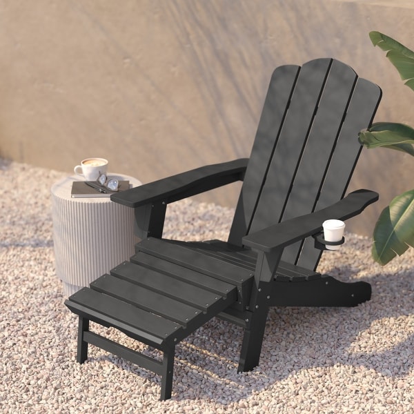 Commercial AllWeather Adirondack Chair with Pullout Ottoman and Cupholder