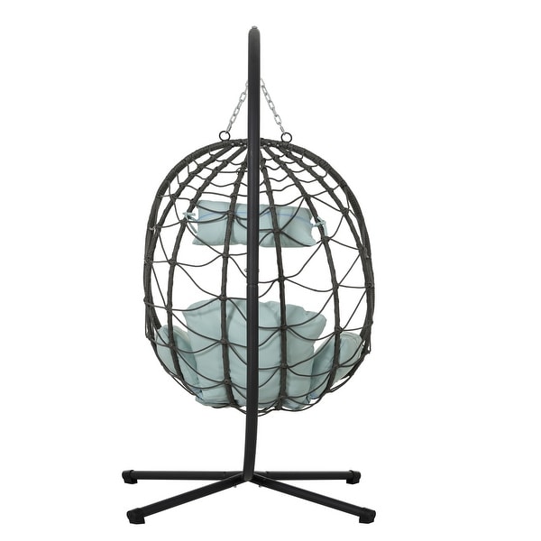 Patio Wicker Hanging Egg Chair Hanging Basket Chair Swing Chair with Stand