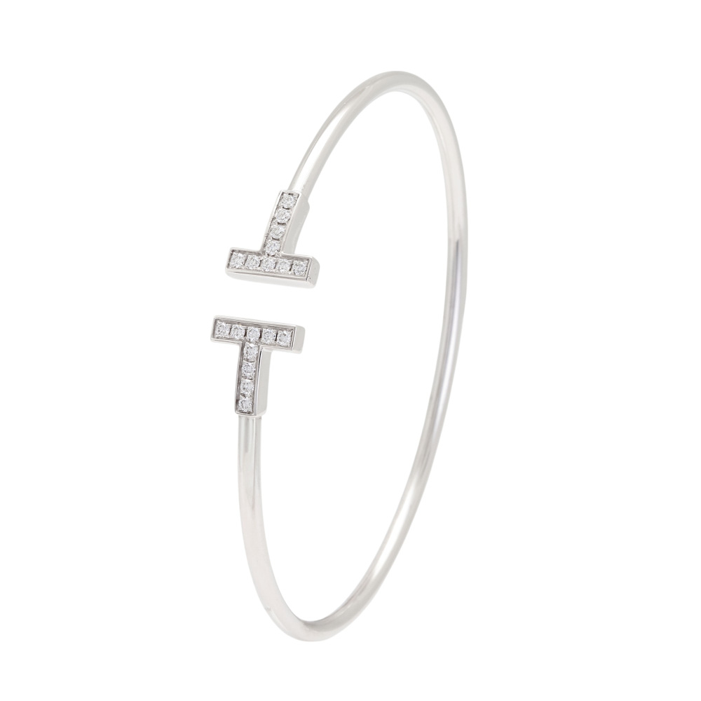 Tiffany & Co. Tiffany T Wire Bracelet 18K White Gold Diamond 60010749