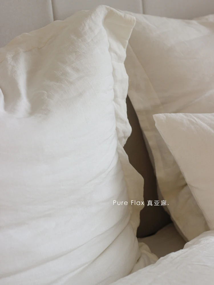 BD015 (Pair) - Pure Flax French Linen Solid Color Pillow: Core Included, Ideal for Bedside
