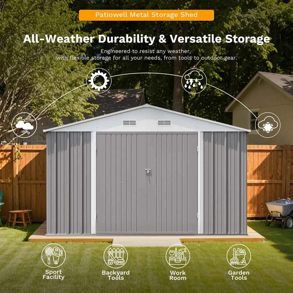 Patiowell 10x12 Metal Shed Pro With an Optional Floor Base