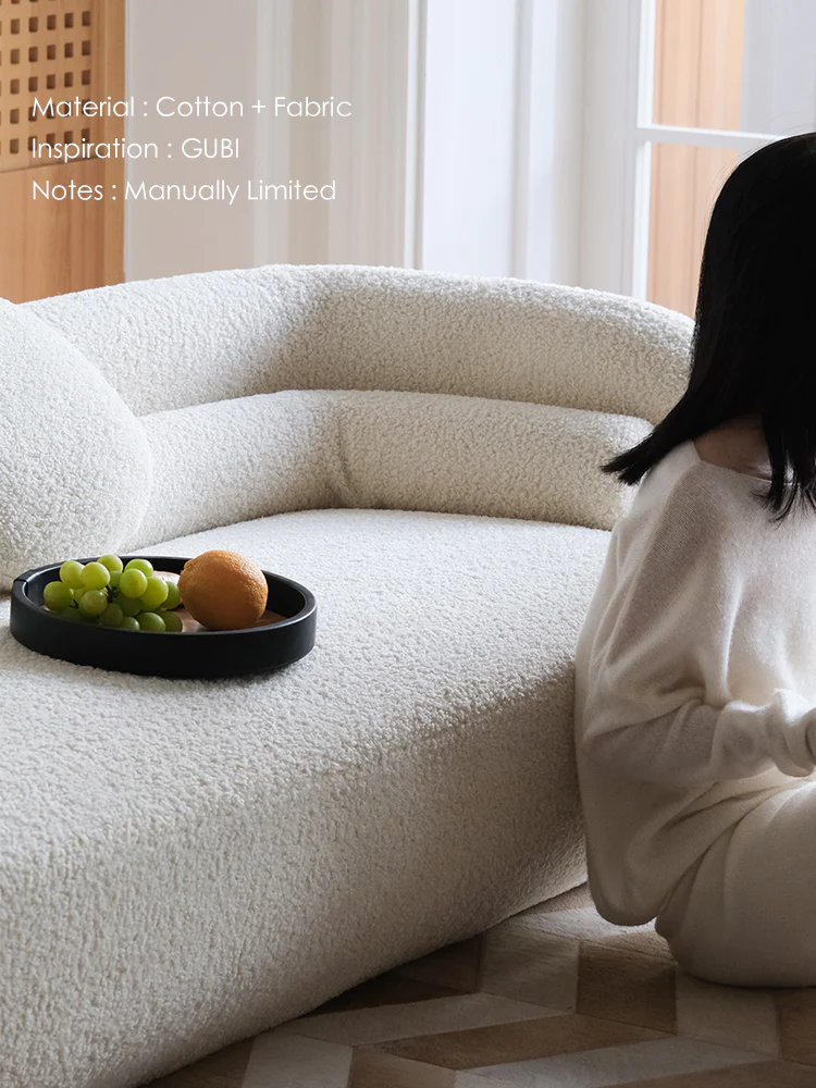 CH044 - Gub* Cream White Sofa: Sheepskin, Simple Design, Living Room Seating