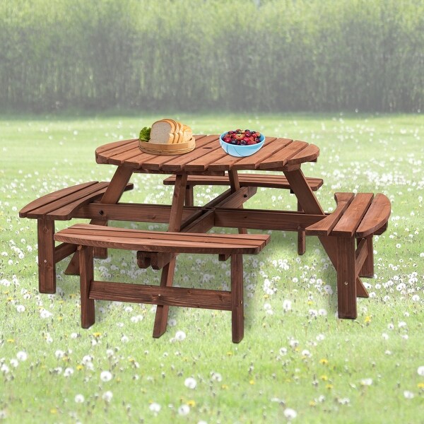 Spacious 8Person Wooden Picnic Table with Builtin Benches
