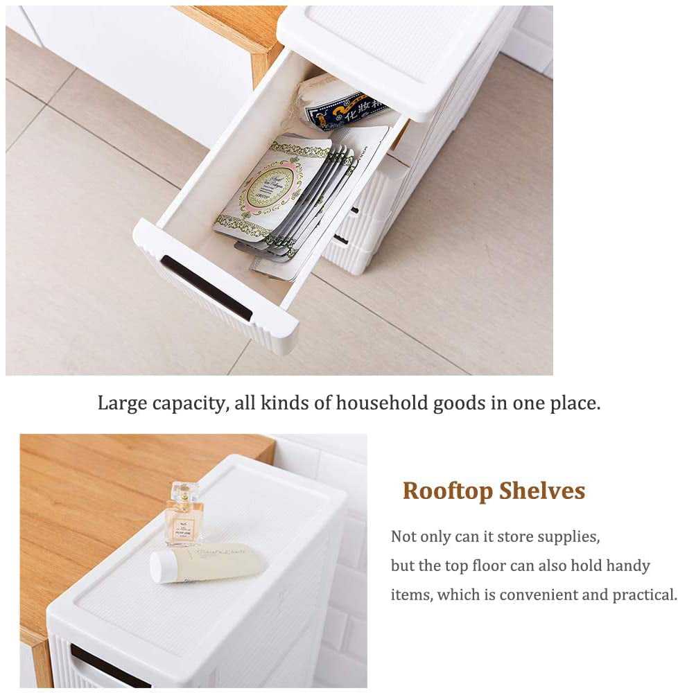 5-Tier Drawer Plastic Storage Cart with Wheels, Rolling Storage Containers with Drawers, Plastic Drawer Organizer Cart on Wheels, Narrow Cabinet Organizer Unit for Bedroom/Bathroom, A668