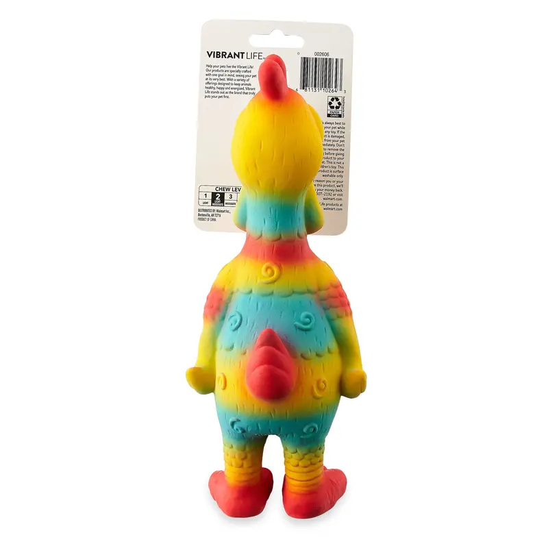 Vibrant Life Playful Buddy Tie Dye Chicken Dog Toy, Chew Level 2, with Squeaker.