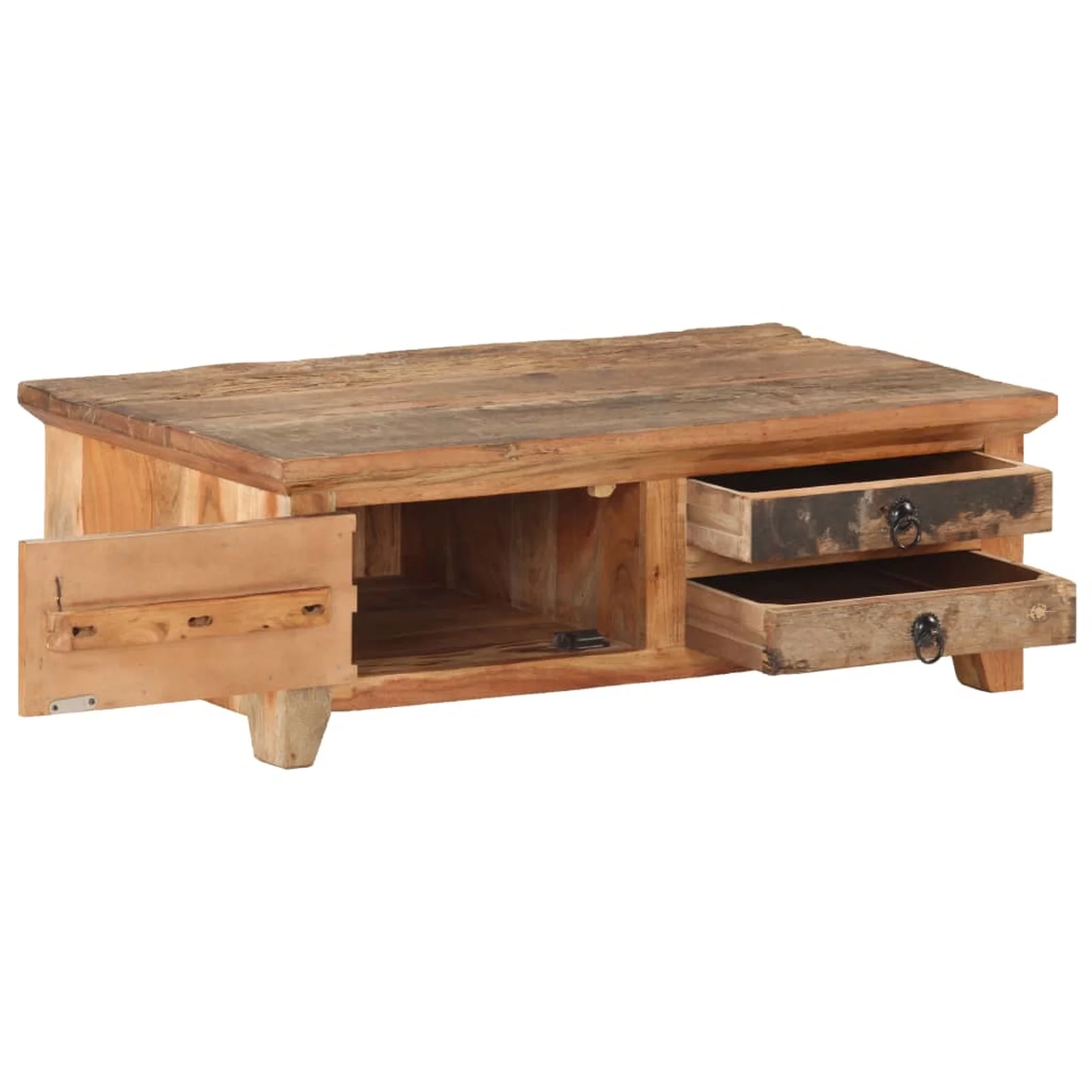 Dcenta Coffee Table with Door and 2 Storage Drawers Reclaimed Wood Sofa and Couch End Side Table for Living Room, Home Furniture 35.4 x 19.7 x 12.2 Inches (L x W x H)