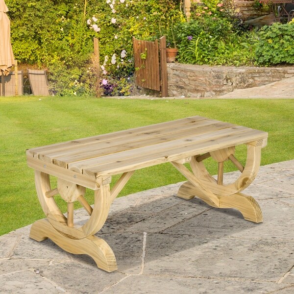 Outsunny 2Person Wood Outdoor Garden Bench with a Unique Wheel Designed Legs