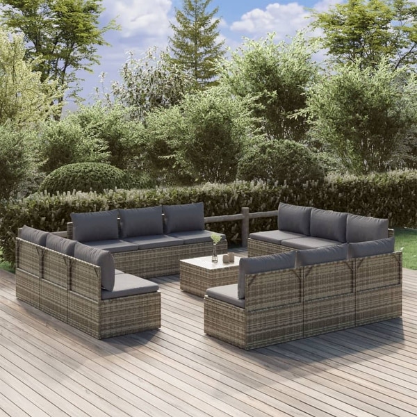 vidaXL 9 Piece Patio Lounge Set with Cushions Gray Poly Rattan